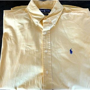 Mens Ralph Lauren Blake Short Sleeve Shirt Large Yellow Check Pony Logo